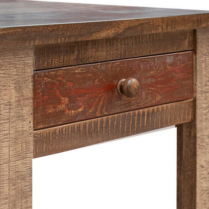 Benjara Fena 23 Inch Wide End Table, Single Drawer, Multicolor Distressed Pine Wood