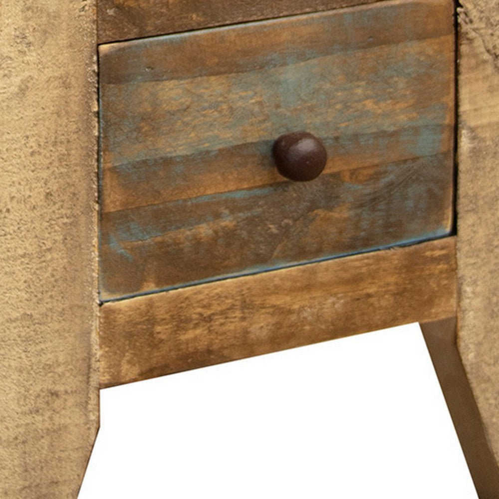 Benjara Fena 26 Inch Narrow End Table, Open Shelf, Multicolor Distress Pine Wood