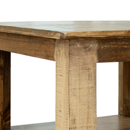 Benjara Fena 26 Inch 2 Drawer End Table, Open Shelf, Multicolor Distress Pine Wood