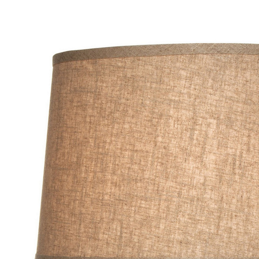 Benjara Ruhi 31 Inch Table Lamp, Curved Pot, Multicolor, Drum Shade, Brown, Orange