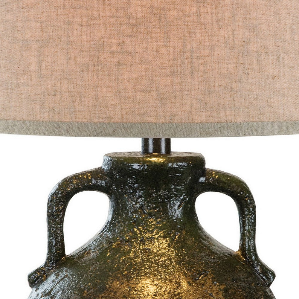 Benjara Sila 31 Inch Table Lamp, Pitcher Base, Textured Black, Handles, Drum Shade