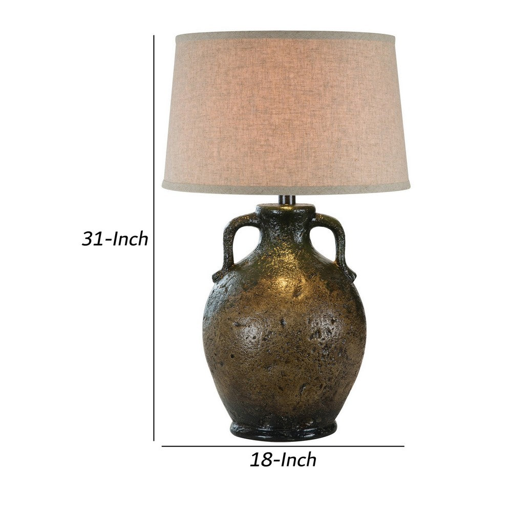 Benjara Sila 31 Inch Table Lamp, Pitcher Base, Textured Black, Handles, Drum Shade