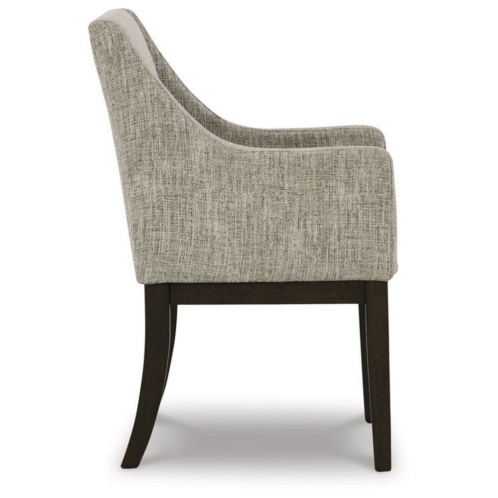 Benjara Sonn 24 Inch Dining Armchair, Set of 2, Padded Beige Upholstery, Brown Legs