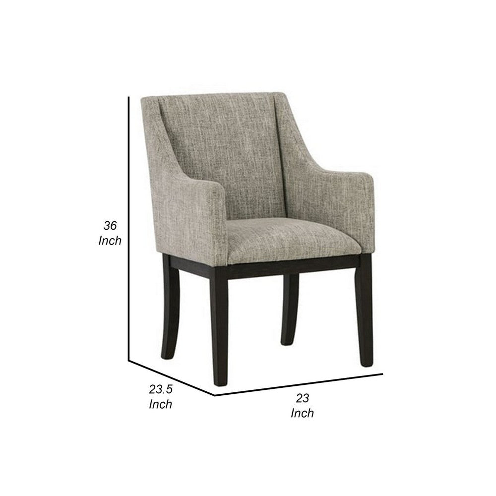 Benjara Sonn 24 Inch Dining Armchair, Set of 2, Padded Beige Upholstery, Brown Legs