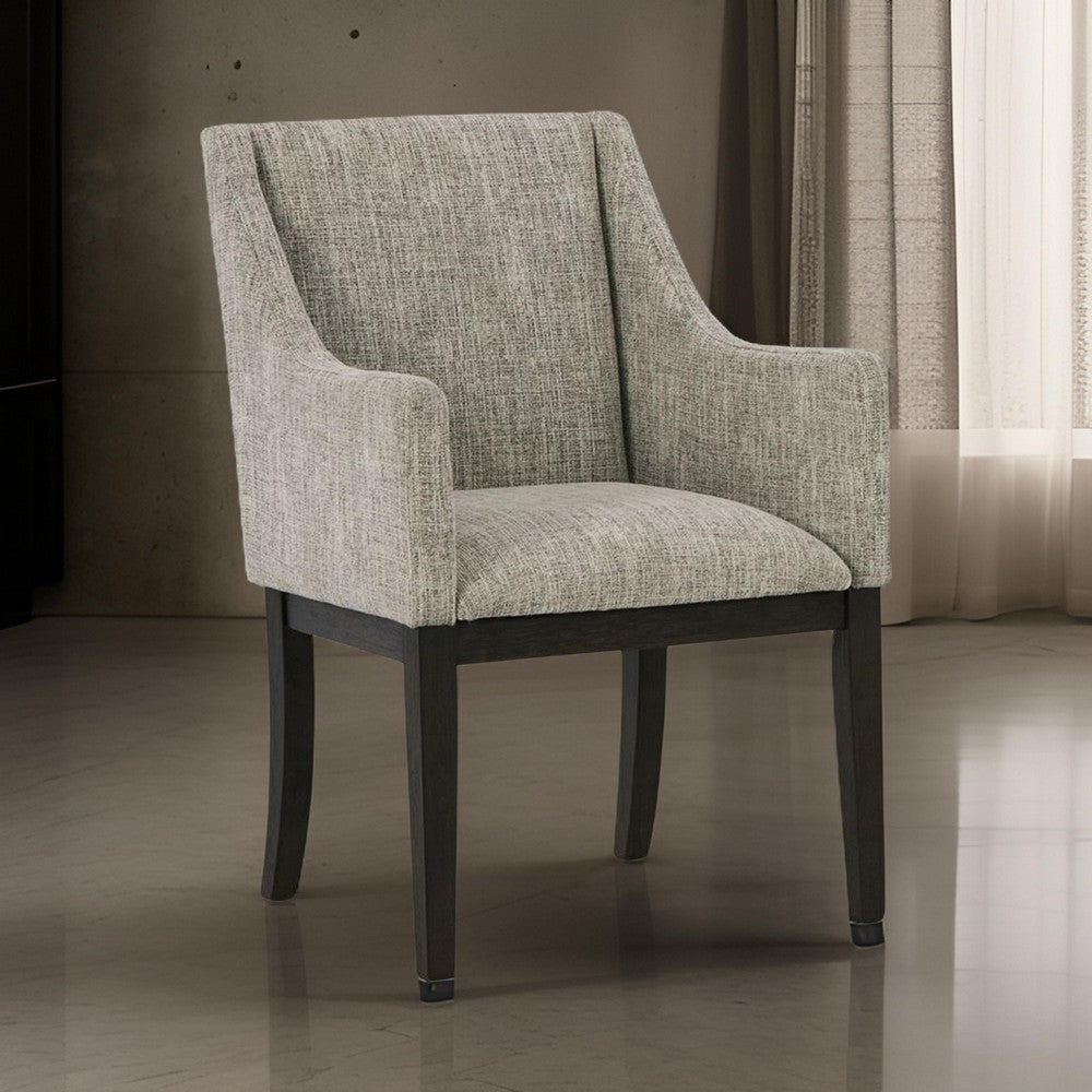 Benjara Sonn 24 Inch Dining Armchair, Set of 2, Padded Beige Upholstery, Brown Legs