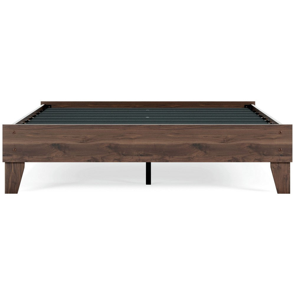 Benjara Sof Queen Size Platform Bed, Low Profile, Footboard, Dark Brown Finish