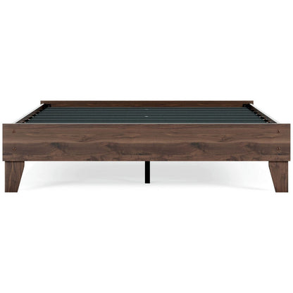Benjara Sof Queen Size Platform Bed, Low Profile, Footboard, Dark Brown Finish