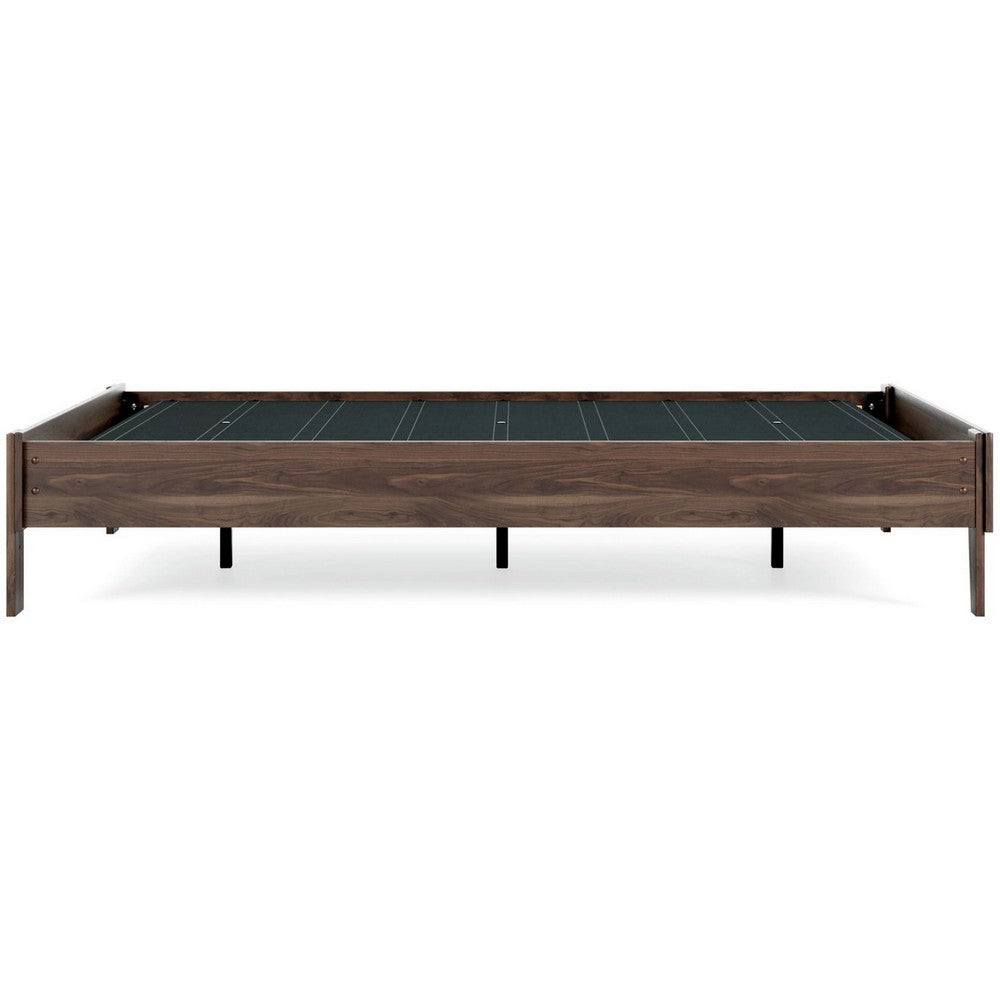 Benjara Sof Queen Size Platform Bed, Low Profile, Footboard, Dark Brown Finish