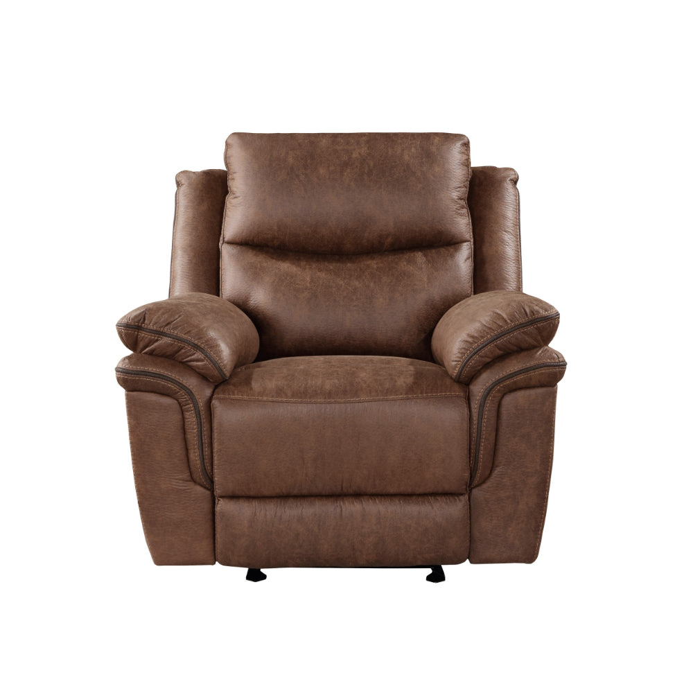 Benjara Quir 42 Inch Manual Recliner Armchair, Gliding Hardware, Brown Polyester