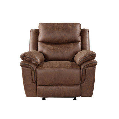 Benjara Quir 42 Inch Manual Recliner Armchair, Gliding Hardware, Brown Polyester
