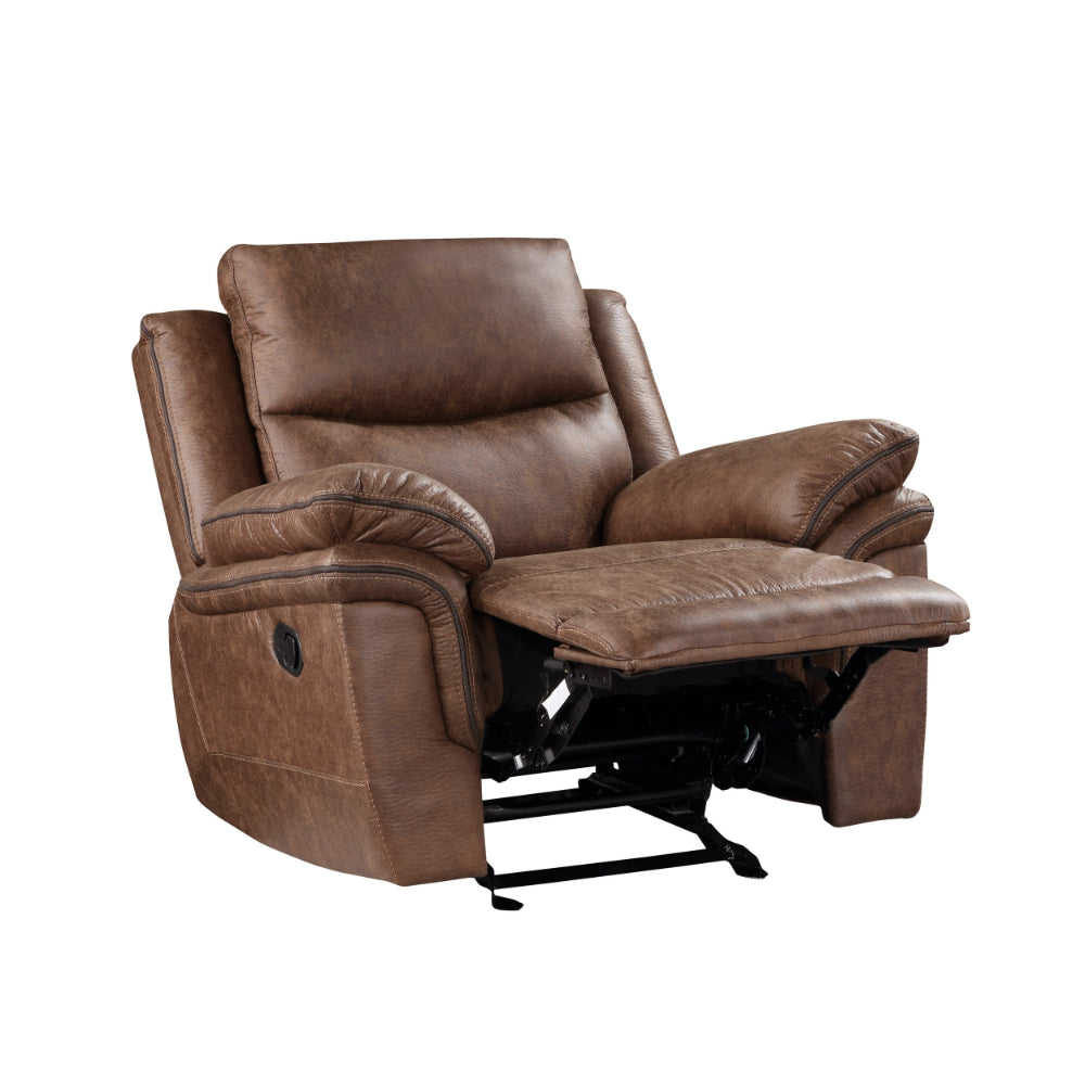 Benjara Quir 42 Inch Manual Recliner Armchair, Gliding Hardware, Brown Polyester