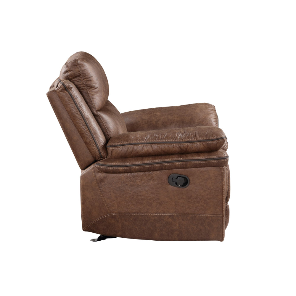 Benjara Quir 42 Inch Manual Recliner Armchair, Gliding Hardware, Brown Polyester