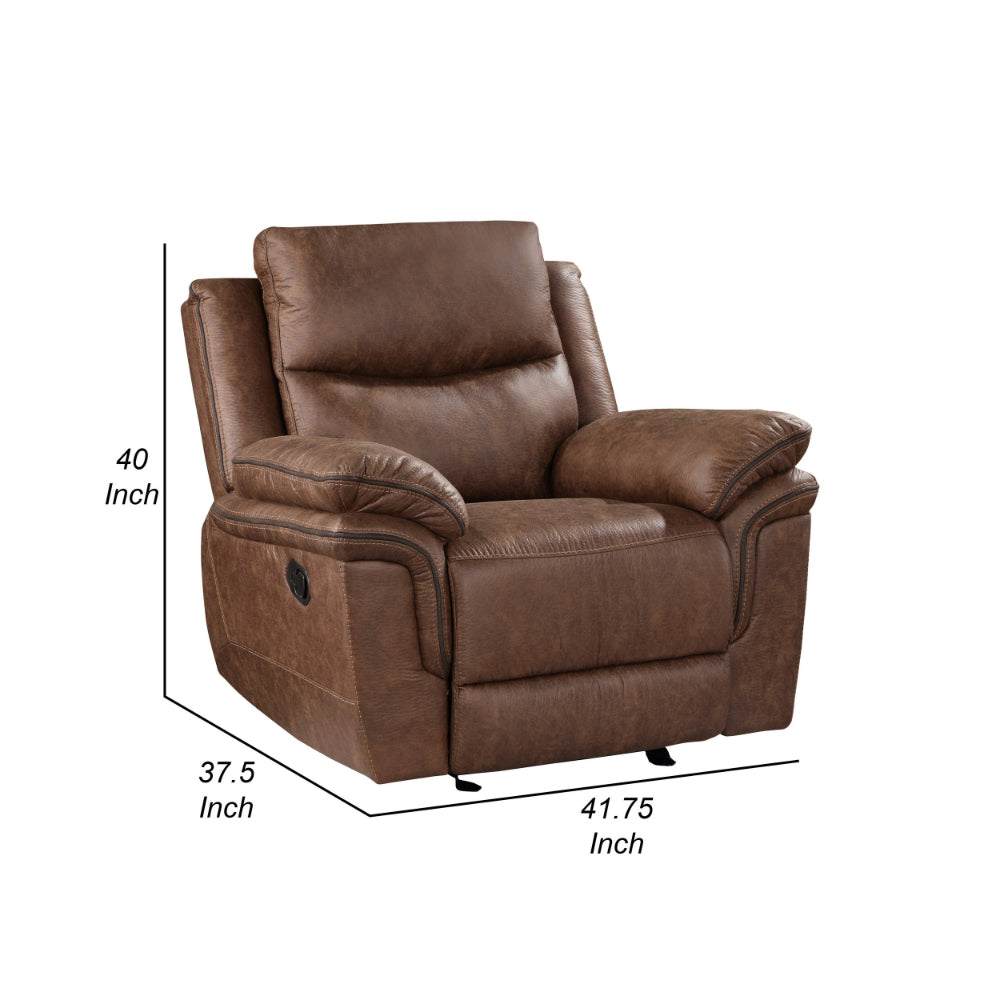 Benjara Quir 42 Inch Manual Recliner Armchair, Gliding Hardware, Brown Polyester