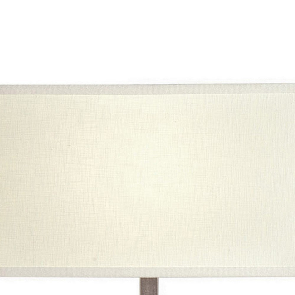 Benjara Ziva 27 Inch Table Lamp, LED Night Light, Rectangular Shade, Matte Silver