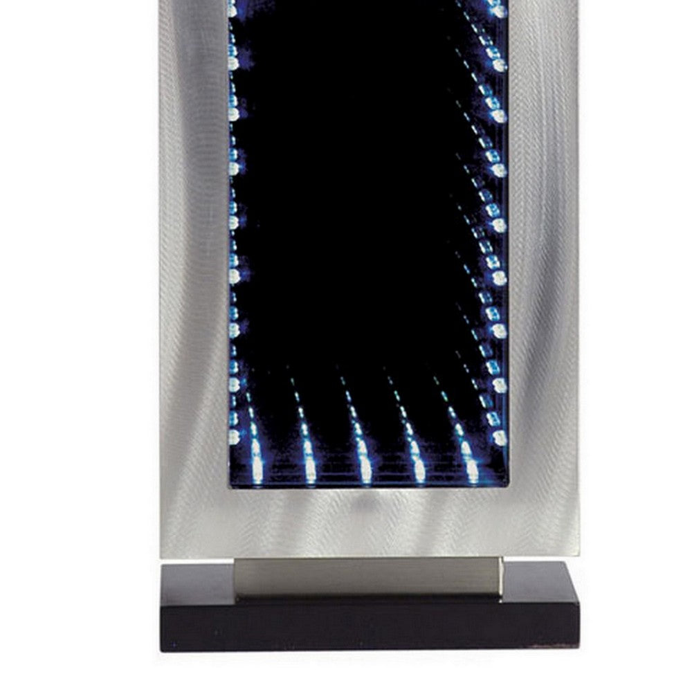 Benjara Ziva 27 Inch Table Lamp, LED Night Light, Rectangular Shade, Matte Silver