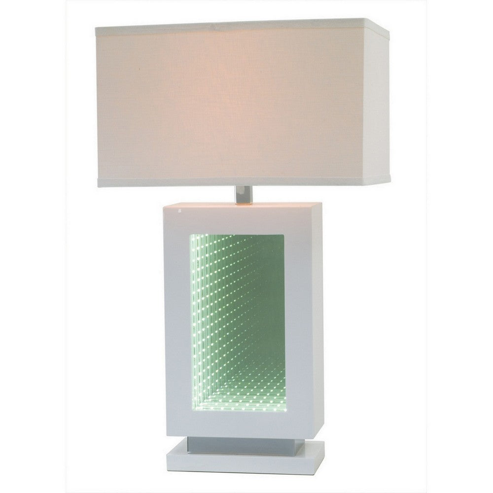 Benjara Ziva 28 Inch Table Lamp, LED Night Light, Rectangular Shade, White