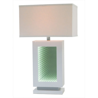 Benjara Ziva 28 Inch Table Lamp, LED Night Light, Rectangular Shade, White