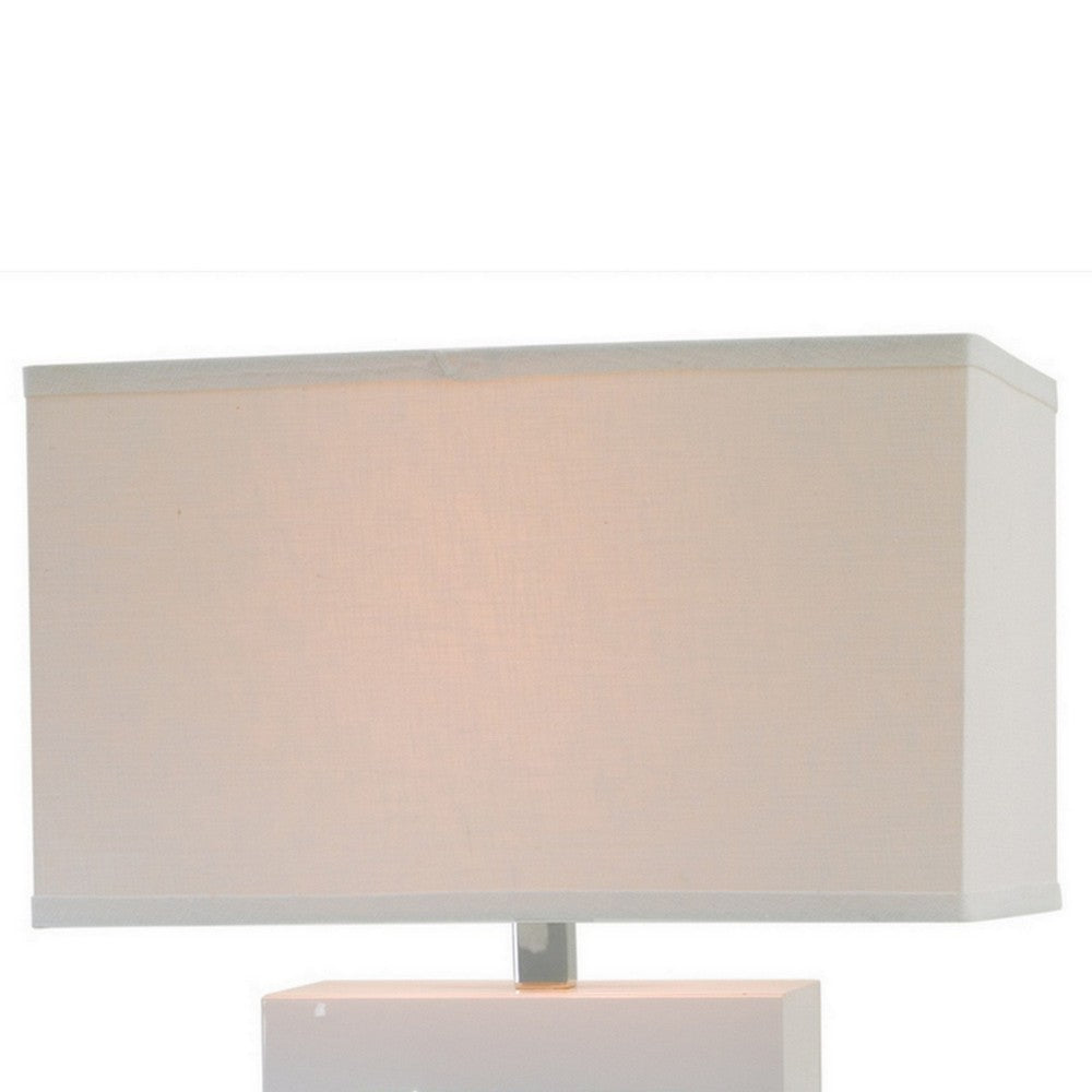 Benjara Ziva 28 Inch Table Lamp, LED Night Light, Rectangular Shade, White