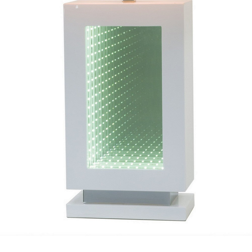 Benjara Ziva 28 Inch Table Lamp, LED Night Light, Rectangular Shade, White