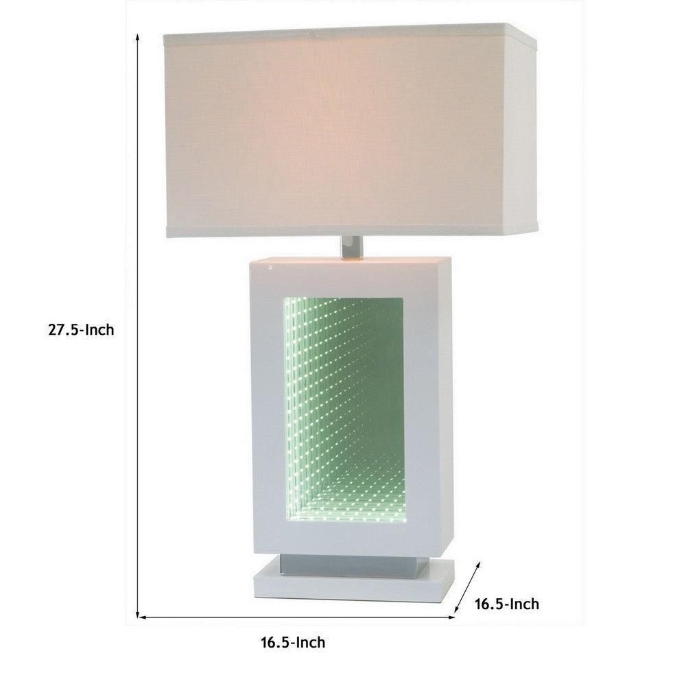 Benjara Ziva 28 Inch Table Lamp, LED Night Light, Rectangular Shade, White