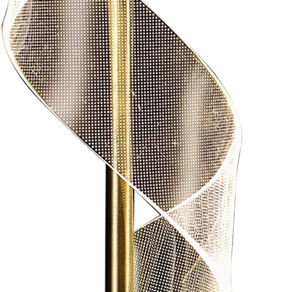 Benjara Melly 19 Inch Table Lamp, LED Swirl Ribbon Design, Acrylic, Antique Brass