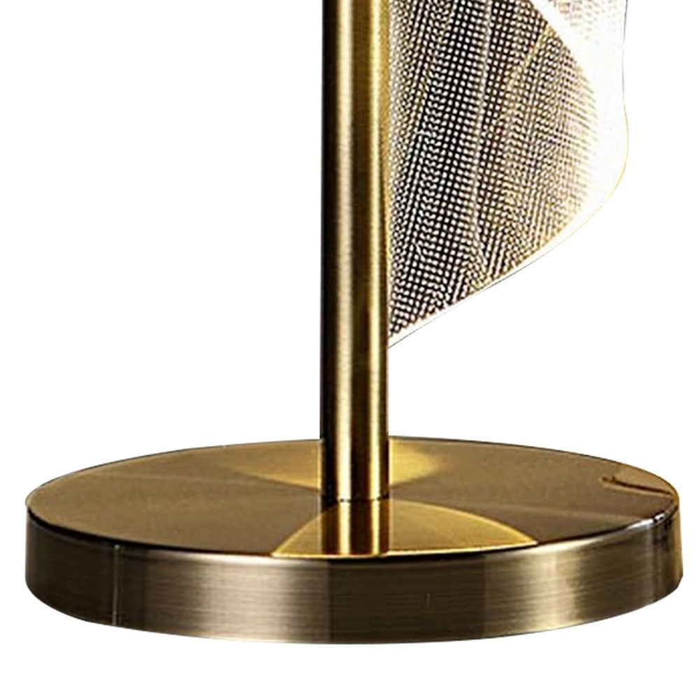 Benjara Melly 19 Inch Table Lamp, LED Swirl Ribbon Design, Acrylic, Antique Brass
