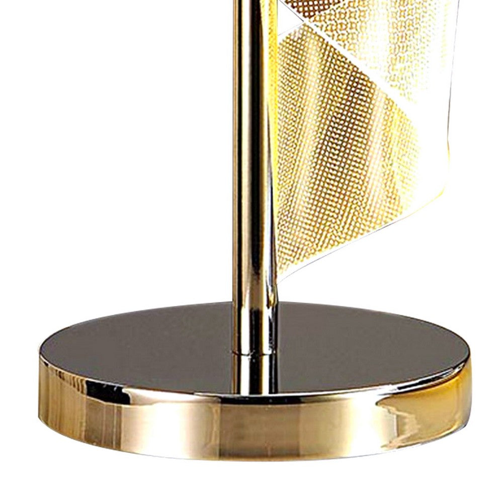 Benjara Melly 19 Inch Table Lamp, LED Swirl Ribbon Design, Acrylic, Bright Nickel