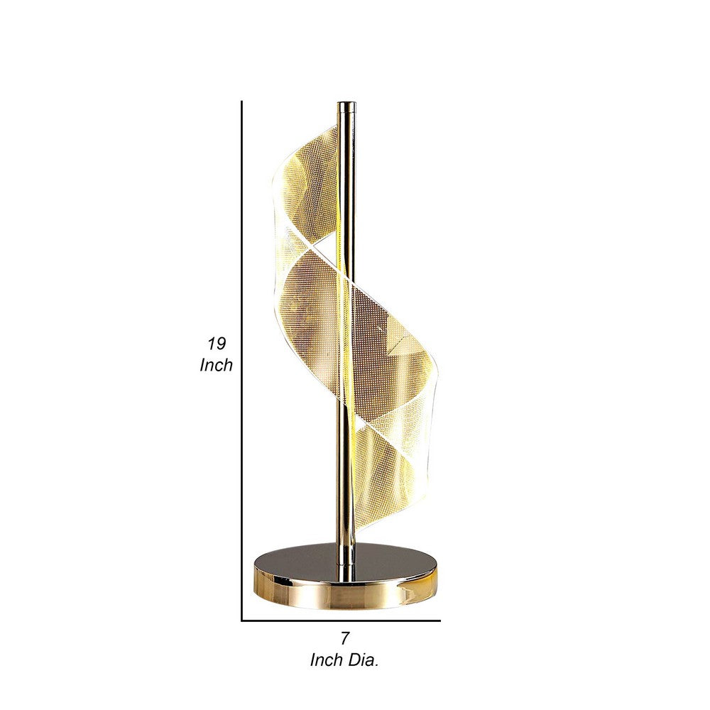Benjara Melly 19 Inch Table Lamp, LED Swirl Ribbon Design, Acrylic, Bright Nickel