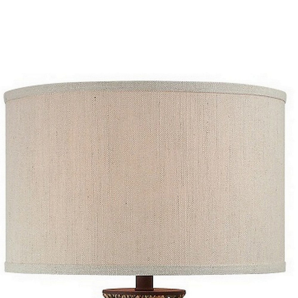 Benjara 27 Inch Table Lamp, Woven Rope Design, Drum Shade, Rattan Wood, Brown