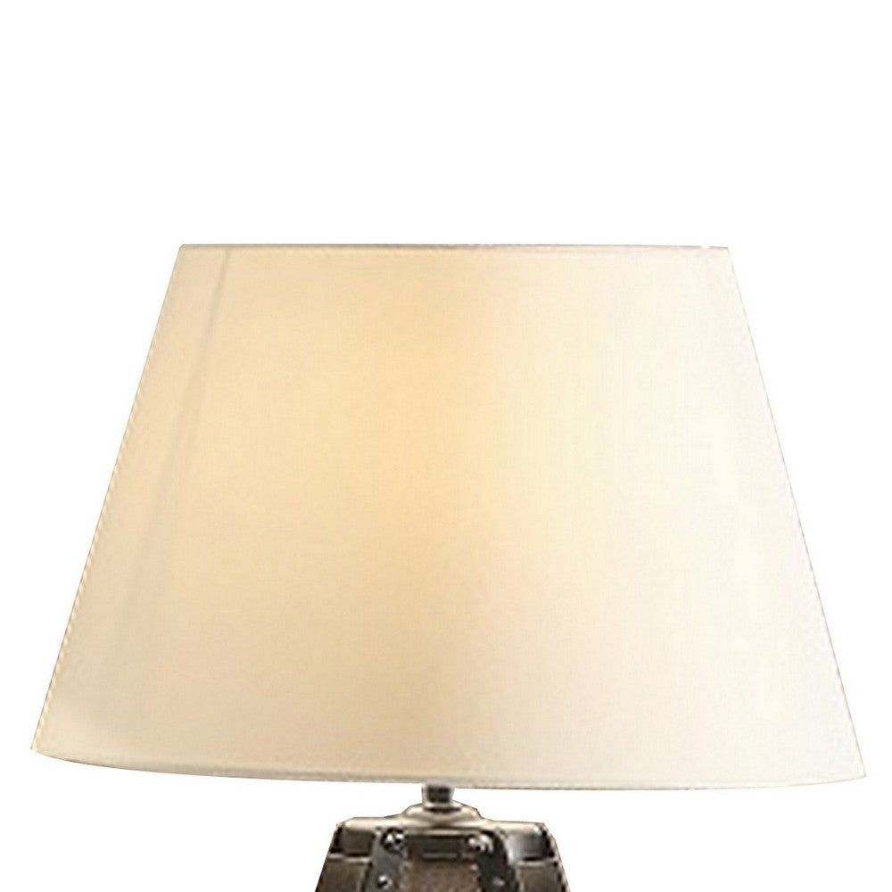 Benjara 27 Inch Table Lamp, Tripod Legs Base, Empire Shade, Natural Wood, Gray