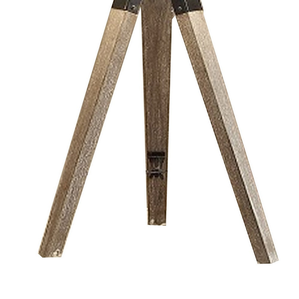 Benjara 27 Inch Table Lamp, Tripod Legs Base, Empire Shade, Natural Wood, Gray