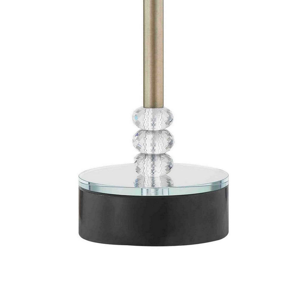 Benjara Dany 24 Inch Table Lamp with Crystal Drum Shade, Black Metal, Antique Brass