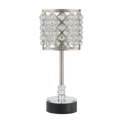 Benjara Dany 24 Inch Table Lamp with Crystal Drum Shade, Metal, Brushed Nickel