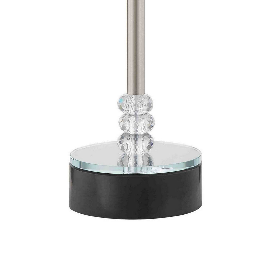Benjara Dany 24 Inch Table Lamp with Crystal Drum Shade, Metal, Brushed Nickel