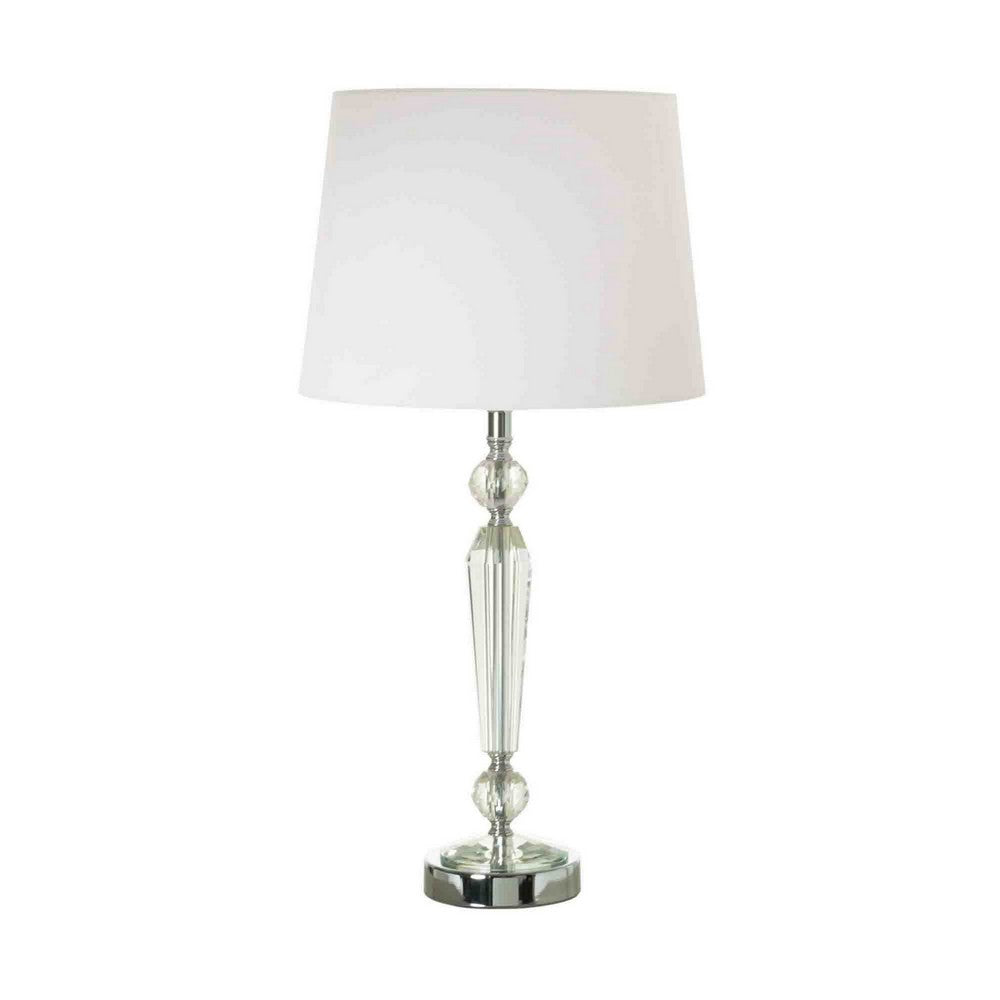 Benjara 24 Inch Table Lamp Set of 2 with Glass Stands, Metal Base, Clear Finish