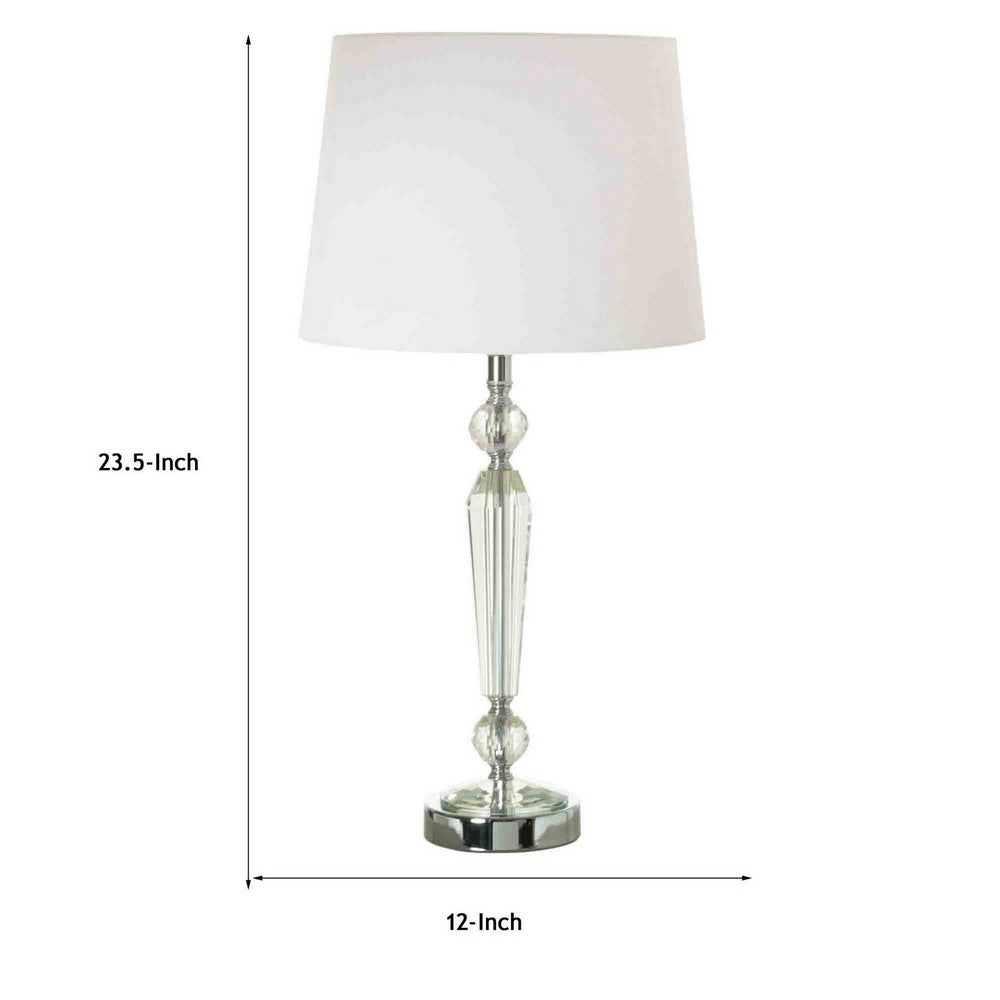 Benjara 24 Inch Table Lamp Set of 2 with Glass Stands, Metal Base, Clear Finish