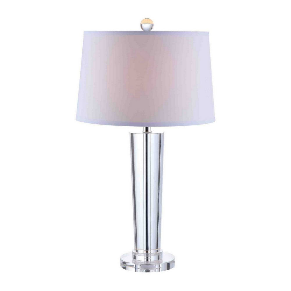 Benjara 27 Inch Table Lamp with Glass Stand, Empire Shade, Metal, Clear Finish