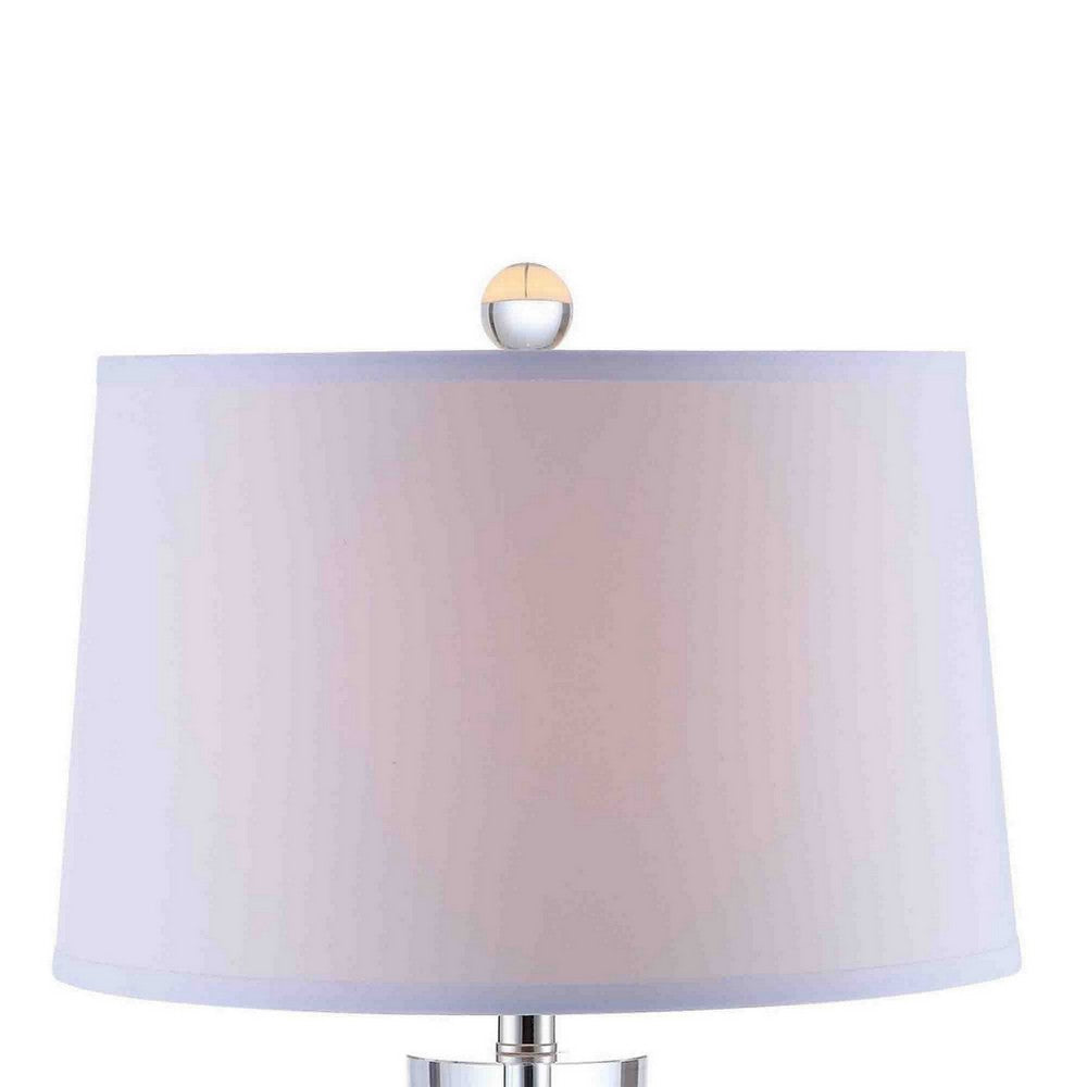 Benjara 27 Inch Table Lamp with Glass Stand, Empire Shade, Metal, Clear Finish