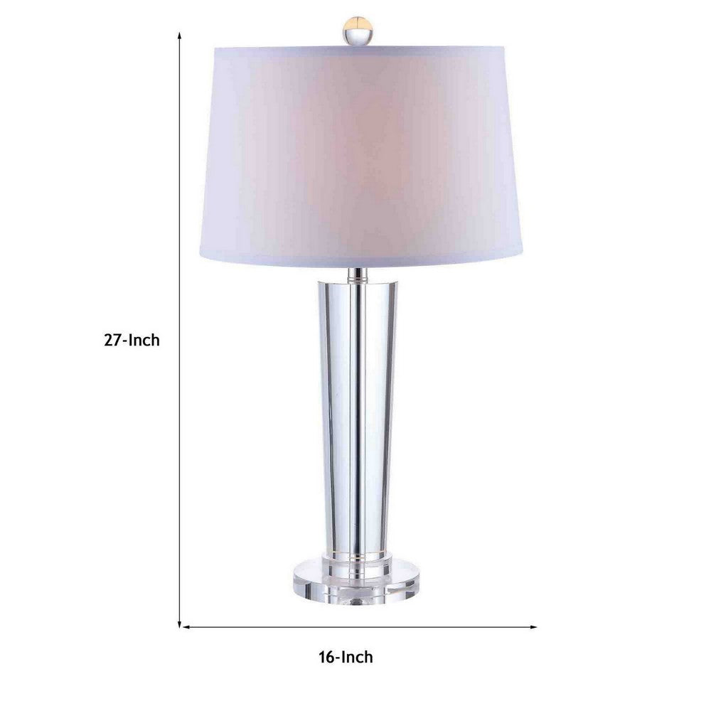Benjara 27 Inch Table Lamp with Glass Stand, Empire Shade, Metal, Clear Finish