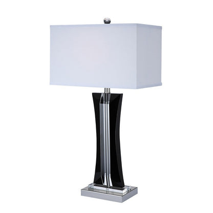 Benjara 28 Inch Table Lamp, Glass Stand, White Rectangular Shade, Metal, Black