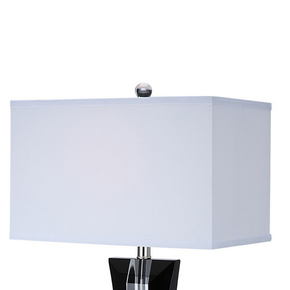 Benjara 28 Inch Table Lamp, Glass Stand, White Rectangular Shade, Metal, Black