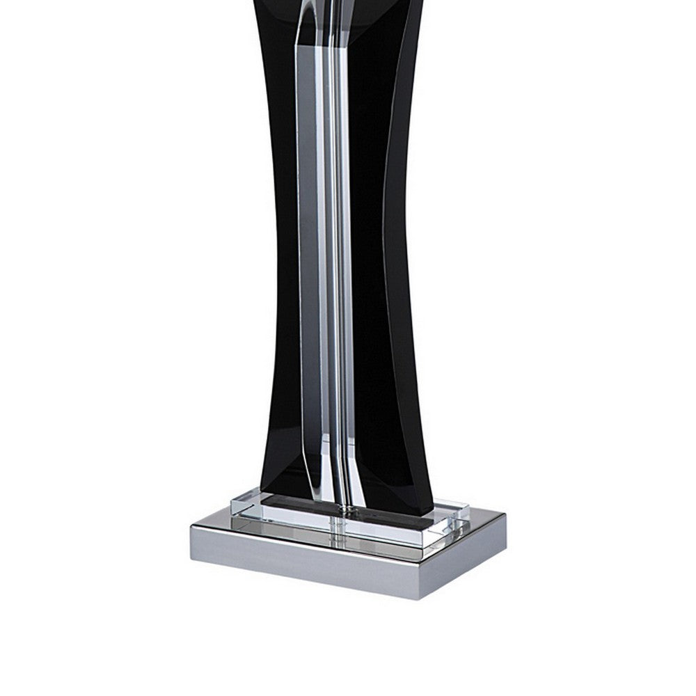 Benjara 28 Inch Table Lamp, Glass Stand, White Rectangular Shade, Metal, Black