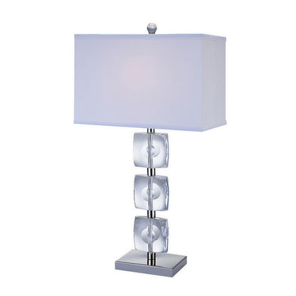 Benjara 28 Inch Table Lamp, Crystal Stand, White Rectangular Shade, Metal, Clear