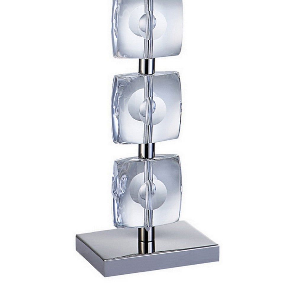 Benjara 28 Inch Table Lamp, Crystal Stand, White Rectangular Shade, Metal, Clear