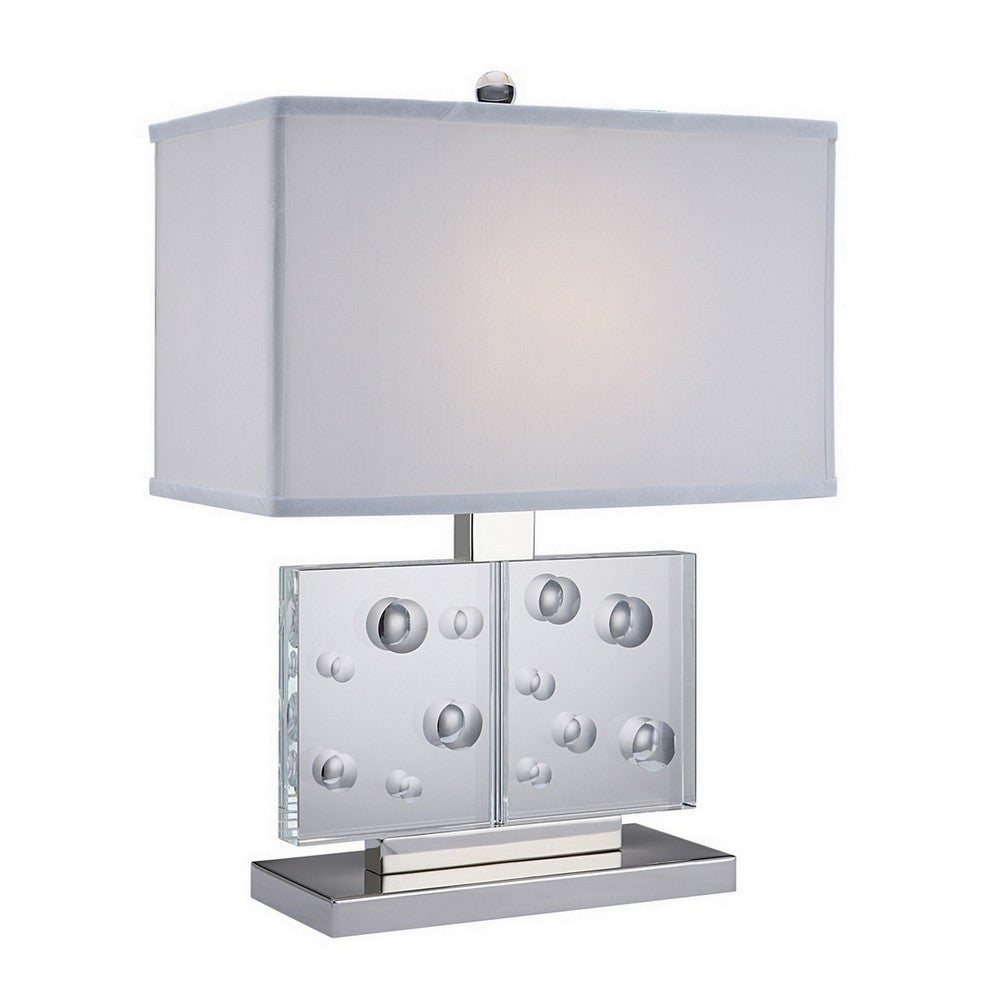 Benjara 22 Inch Table Lamp, Crystal Stand, Rectangular Shade, Metal, Clear