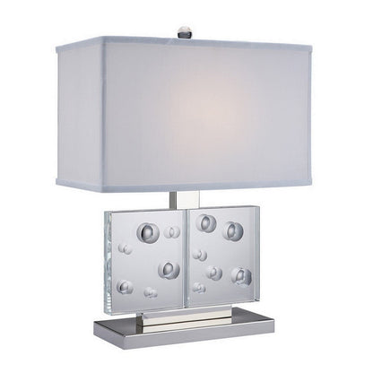 Benjara 22 Inch Table Lamp, Crystal Stand, Rectangular Shade, Metal, Clear