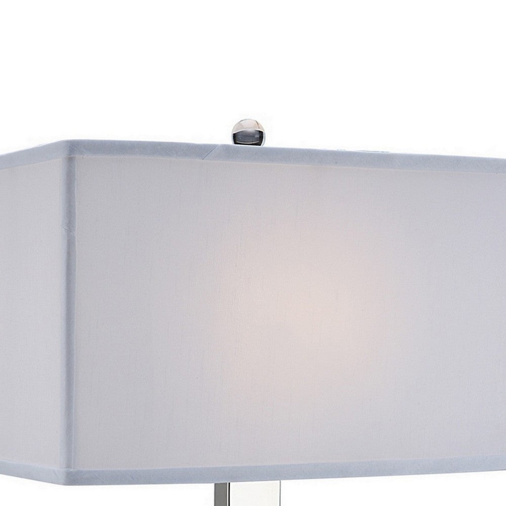 Benjara 22 Inch Table Lamp, Crystal Stand, Rectangular Shade, Metal, Clear