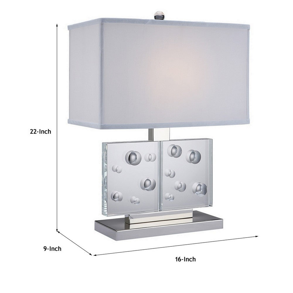 Benjara 22 Inch Table Lamp, Crystal Stand, Rectangular Shade, Metal, Clear