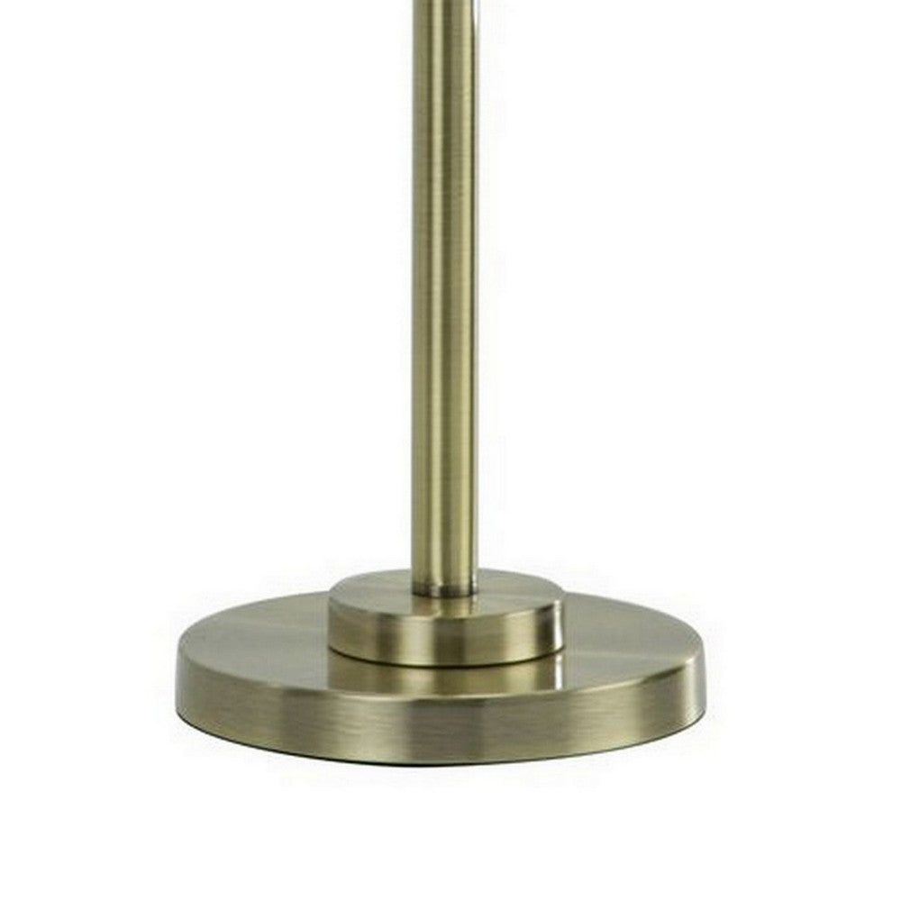 Benjara 25 Inch Table Lamp with Round Crystal Drum Shade, Metal, Antique Brass