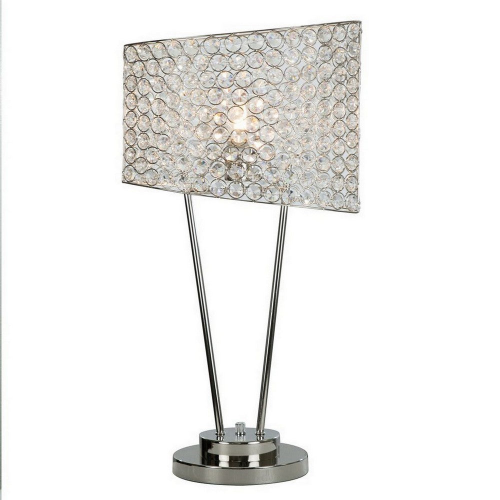 Benjara 27 Inch Table Lamp, Asymmetrical Crystal Shade, Dimmer Switch, Metal Finish